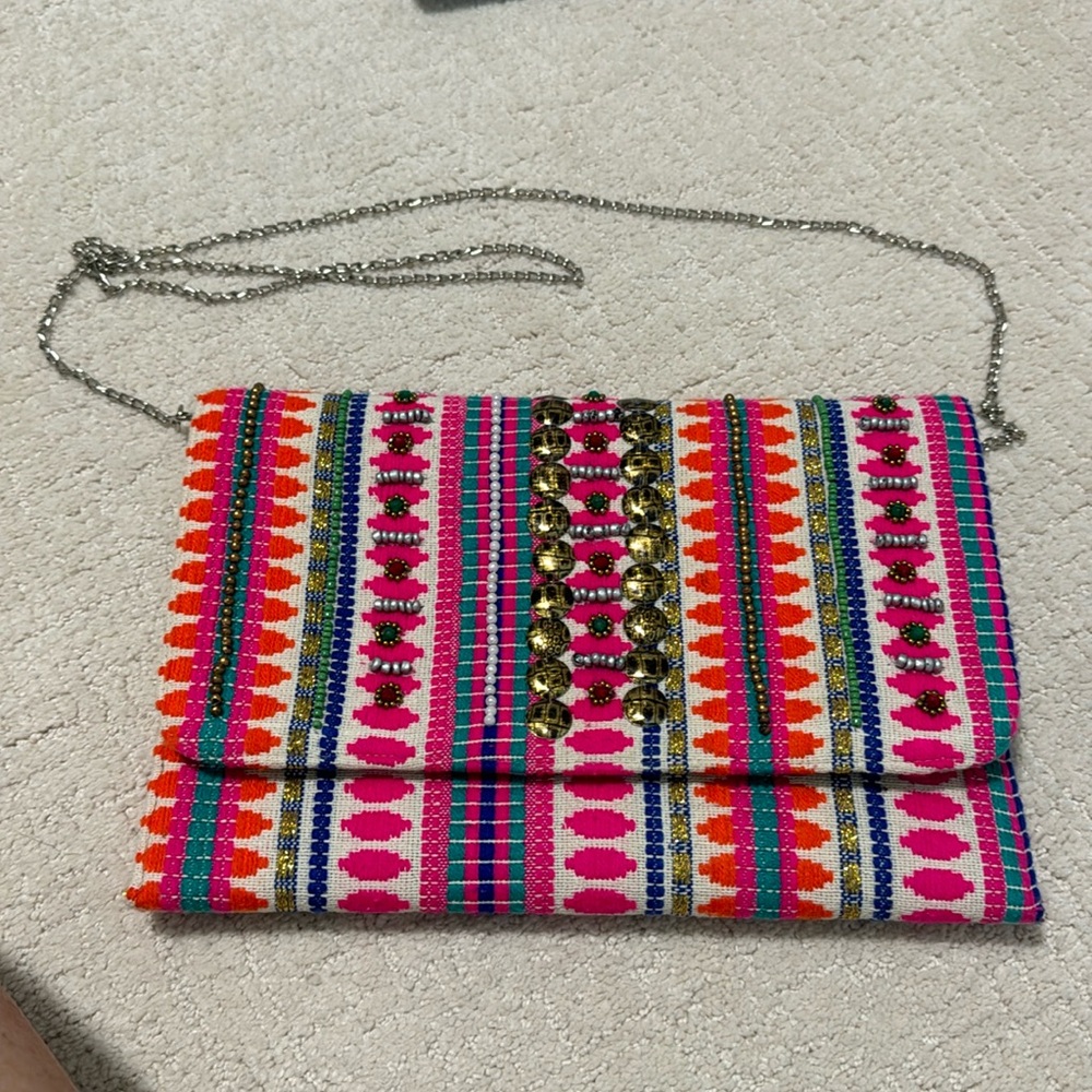 Embroidered neon clutch